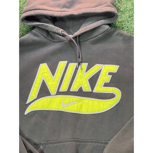 Vintage Y2K Nike Slate Green Big Embroidered Logo Hoodie Mens Size LG Fuzzy Logo - Picture 2 of 5